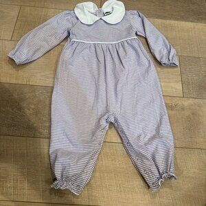 PBJ GIRLS 18 MONTH ONE PIECE ROMPER PETER PAN COLLAR PURPLE STRIPES